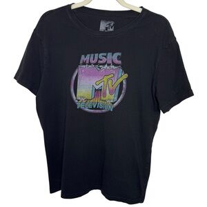 MTV Black Graphic Cotton T-Shirt Women’s Size L